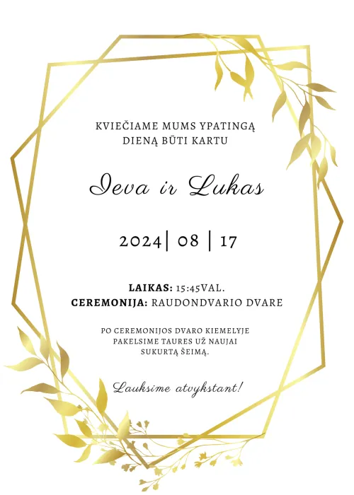 92 Baltos ir auksines spalvos kvietimas