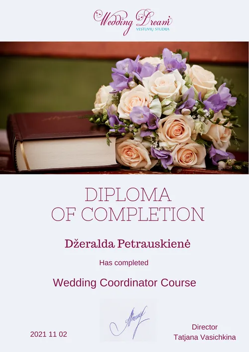 Diplomas is vestuviu koordinavimo mokymu